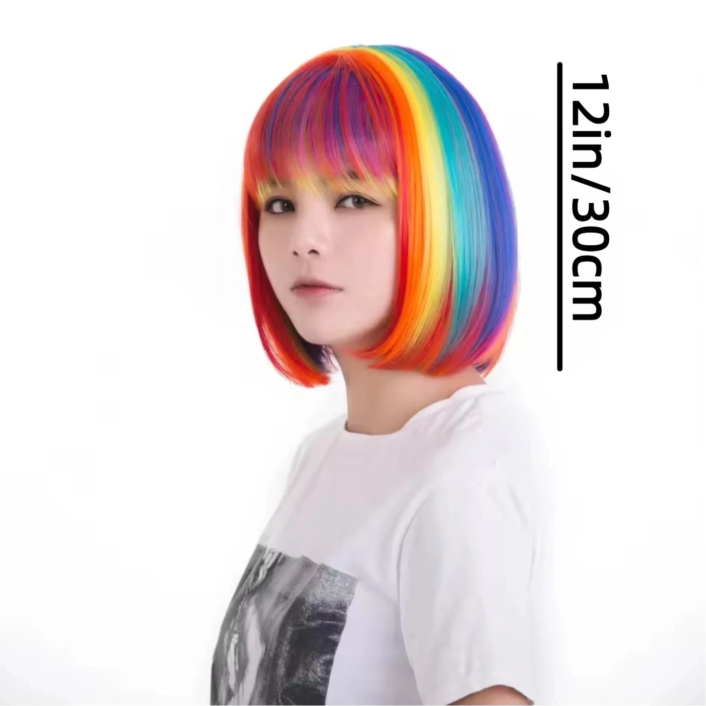 Colorful Bob Hairstyle Wig Suit Airy Bangs Rainbow Halloween Cosplay Short Hair  Synthetic Wig Halloween, Christmas costumes