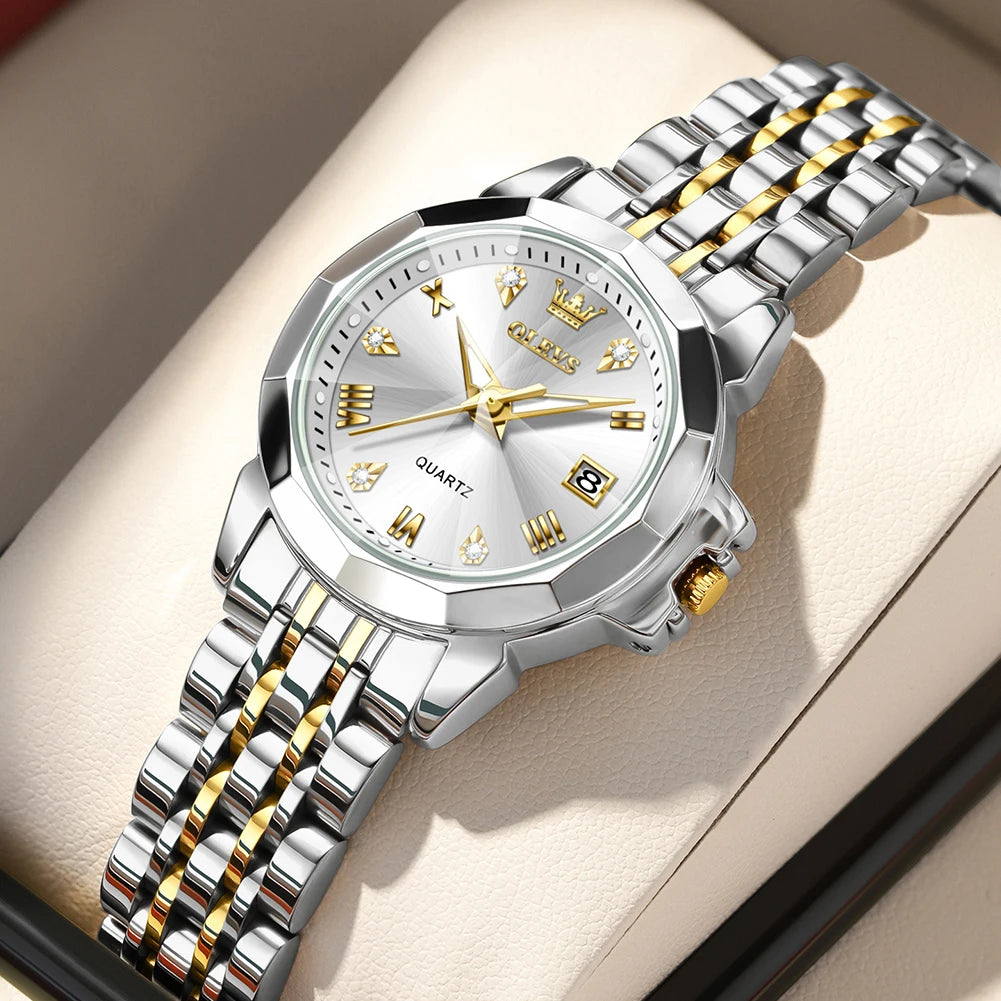 OLEVS Watch 9931X Ladies Perfume Watch Original Elegant Quartz Watch Waterproof Luminous Stainless Steel Date Set Watch Bracelet