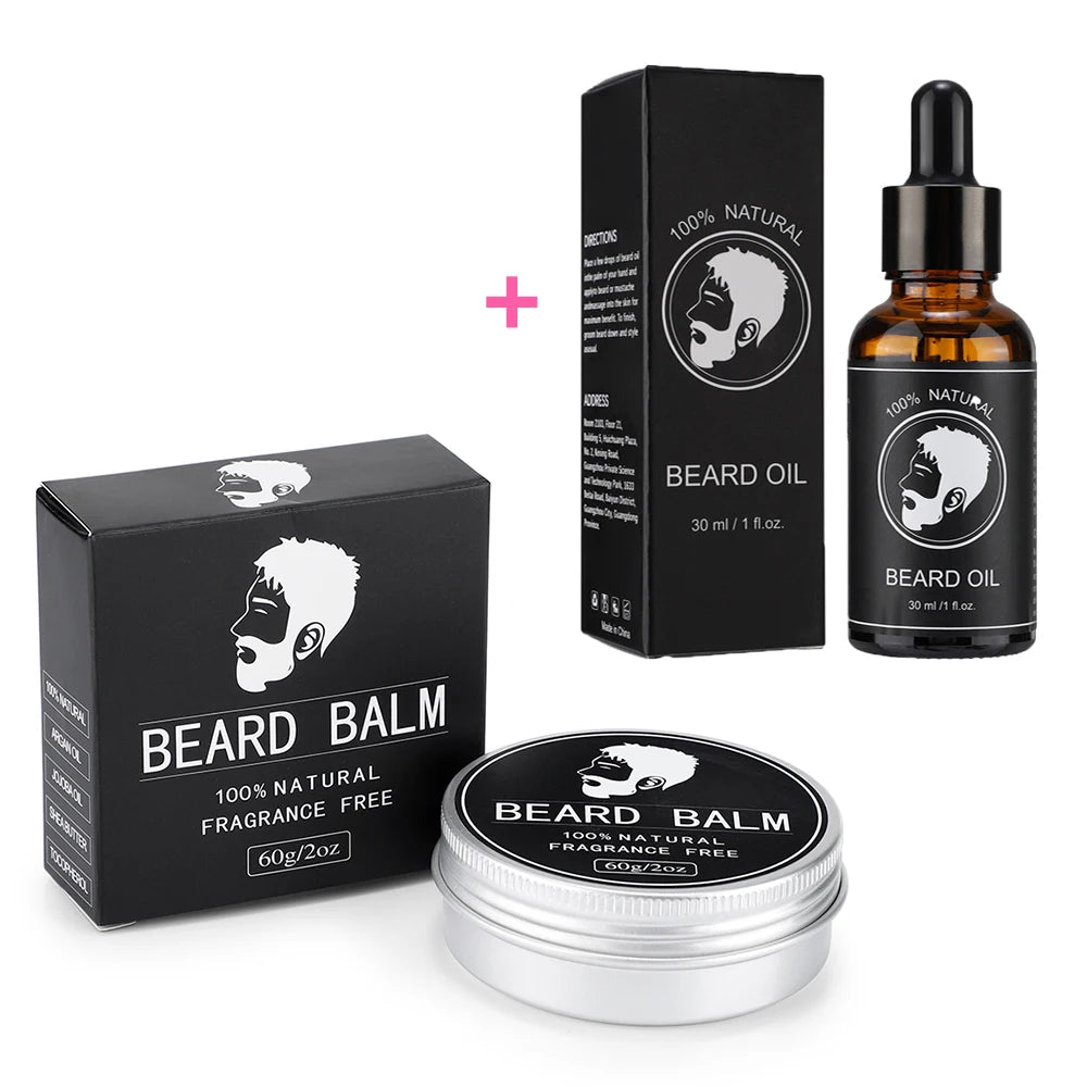 Men Beard Growth Kit Natural Beard Balm Wax and Oil Moisturizing Dashing Gentlemen Effect Beard Styling Professional Care Cream