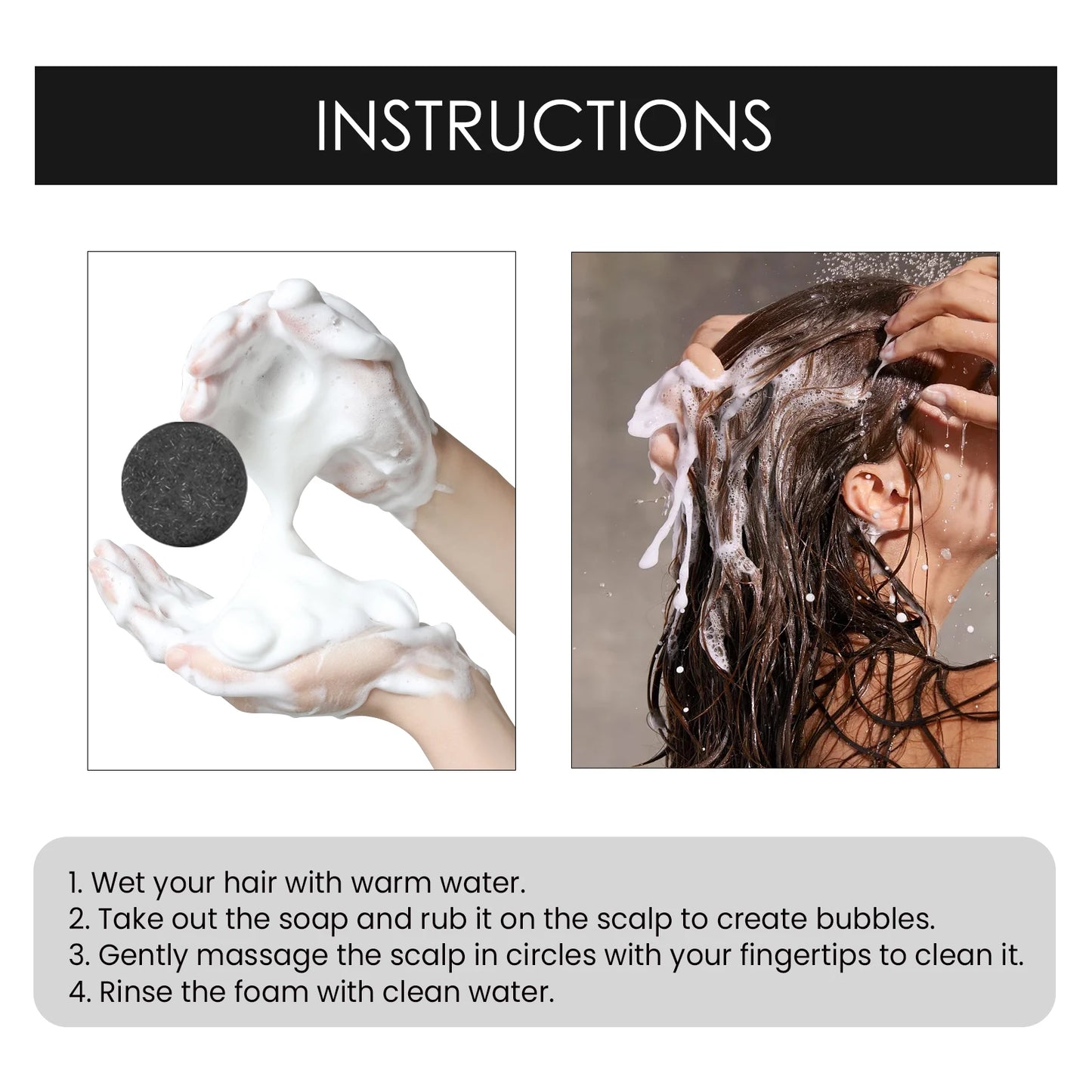 Bamboo Charcoal Shampoo Bar Scalp Care Deep Cleansing Hair Soap Coconut Oil Olive Oil for Dry Damaged Hair Strengthen Roots 60g