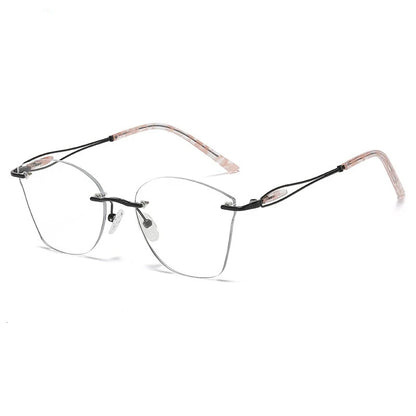 TFTB 2025 Women's Fashion Cat Eye Rimless Glasses Ultra-light Trendy Alloy High-end Optical Prescription Eyeglasses Frame 19028