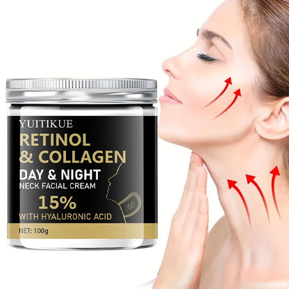 YUITIKUE Retinol Collagen Neck Cream 100g - 15% Retinol & Hyaluronic Acid, Day & Night Moisturizing, Firms & Lifts Neck Skin