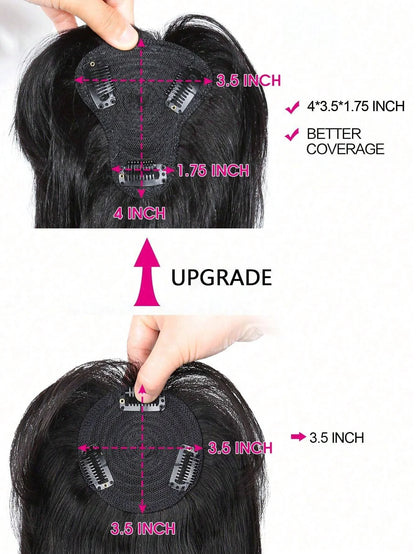 Natural Black Topper Hair With Bangs Human Hair Silk Straight Toppers For Women with Thin Hair Clip In Hair Extensions Daily Use
