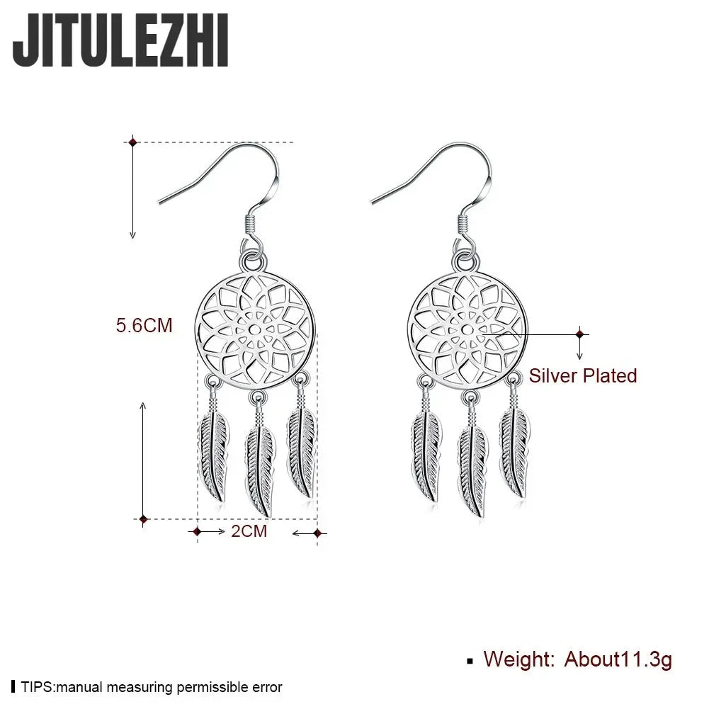 925 Sterling Silver Earrings For Woman Classic Designer Party Engagement Wedding Jewelry Dream Catcher Feathers Fine Jewelry