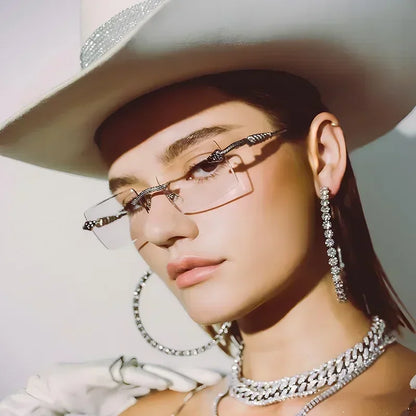 Metal Square Cut Edge Snake Frame Sunglasses for Men Fashion Frameless Personalized Glasses Trendy Retro Ocean Film Sunglasses