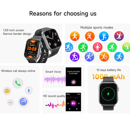 Smart Watch 2025 1.83-inch Screen 1000mAh Large Battery Capacity Bluetooth Calling 100+ Sport Modes Men Women Smartwatch Gifts