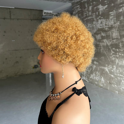 Short Afro Curly Wave Brazilian Human Hair Wigs Afro Puff Kinky Curly Wig For Women Black Brown Red Color Full Machine Wig