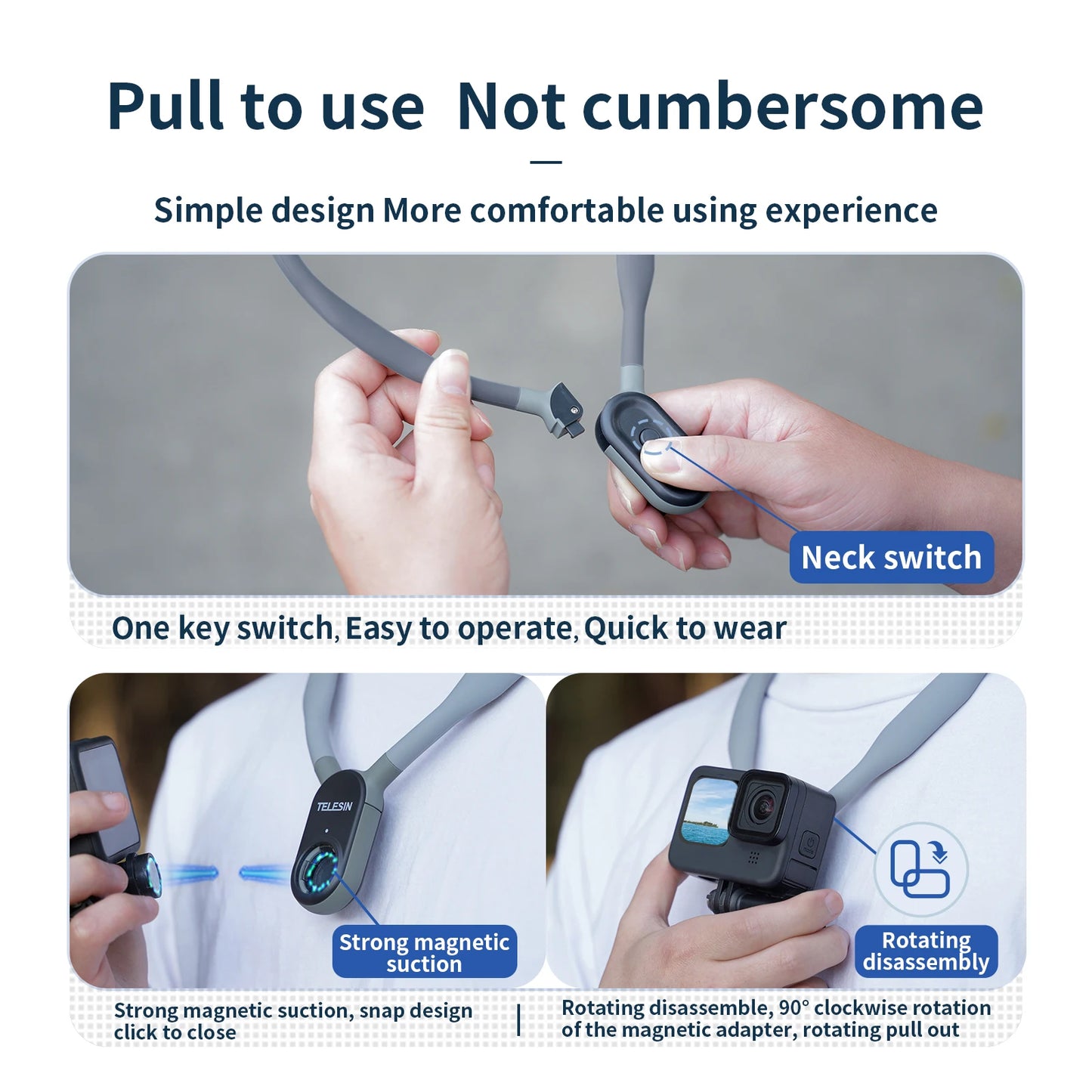 TELESIN Neck Hold Mount for GoPro Hero 13 12 11 10 9 8 7 6 5 Insta360 DJI Osmo Action Smartphone Magnetic GoPro Accessories