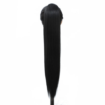 28 Inches Ponytail Brown 27 Hair Extensions With Clips Highlight Piano Color Straight 6/613 Heat Resistant Synthetic Hair