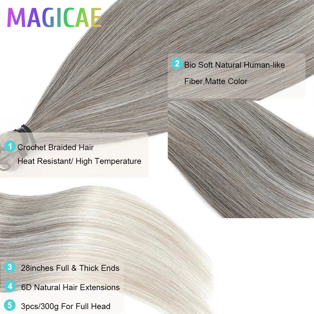 28Inch Ombre Straight Brown 6# M816# Blond 613 White Gray 60# 3Pcs Bundles Crochet Braids Ariel High Temperature Synthetic Hair