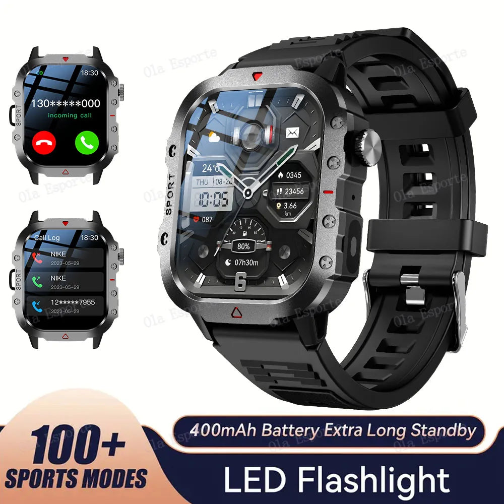 Outdoor Sports Smart Watch 2.01 inch HD Screen LED Flashlight Bluetooth Talking Smart Watch for Men Women Holiday Gifts 2025 New