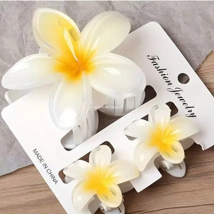 3Pc Sweet Colorful Plumeria Flower Shark Clips Hair Claw Bohemian Ponytail Clip Plastic Hairpin Barrette Summer Hair Accessories