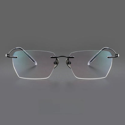 TFTB Pure Titanium Ultra-light Men's Rimless Glasses Business Retro Eyeglasses Flexible Optical Prescription Glasses Frame 142mm