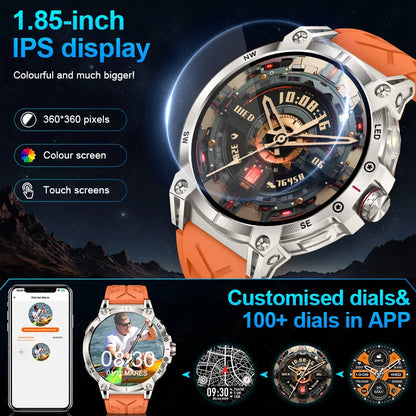 LIGE Outdoor Flashlight Smart Watch 1.85" HD Large Screen GPS Compass Bluetooth Call Fitness Sports IP68 Waterproof Smart Watch