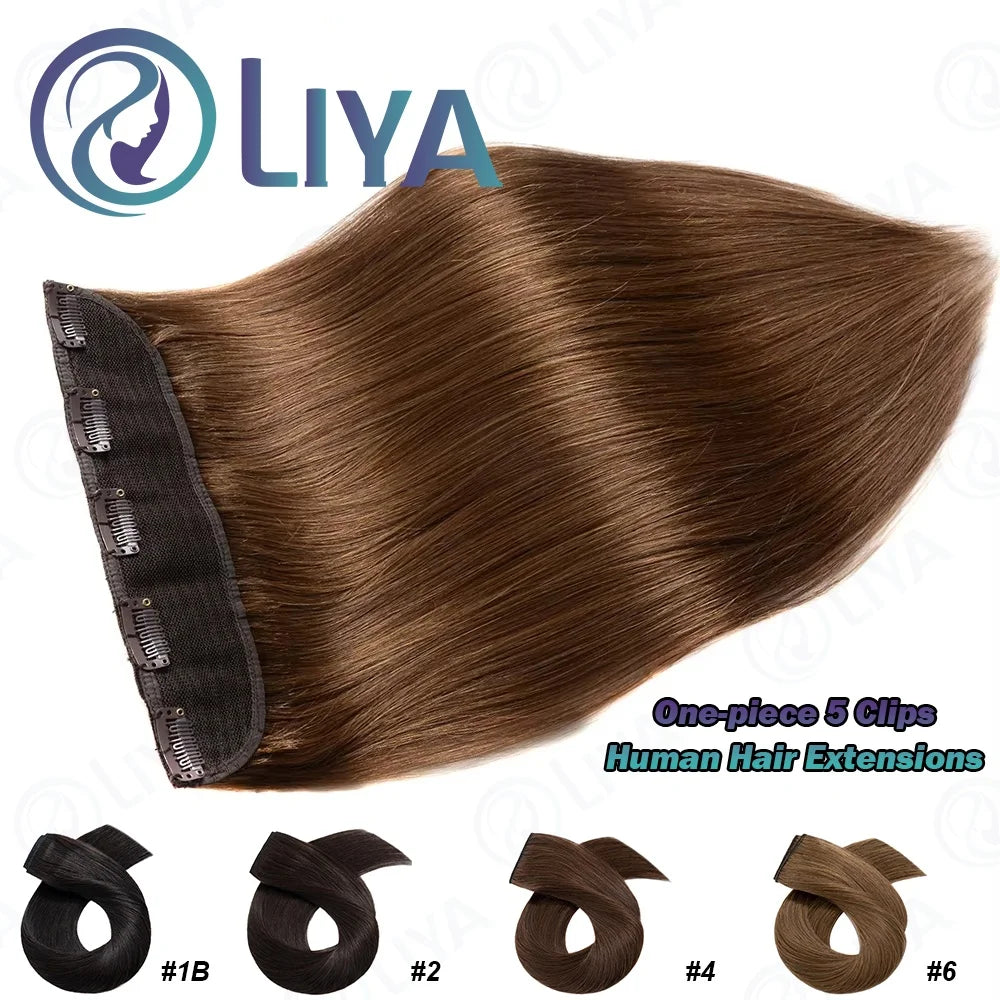 #6 Light Brown Bone Straight Clip In Hair Extensions 1 Piece 5 Clips Full Head One-Piece Clip In Human Hair Extensions 100G/Set