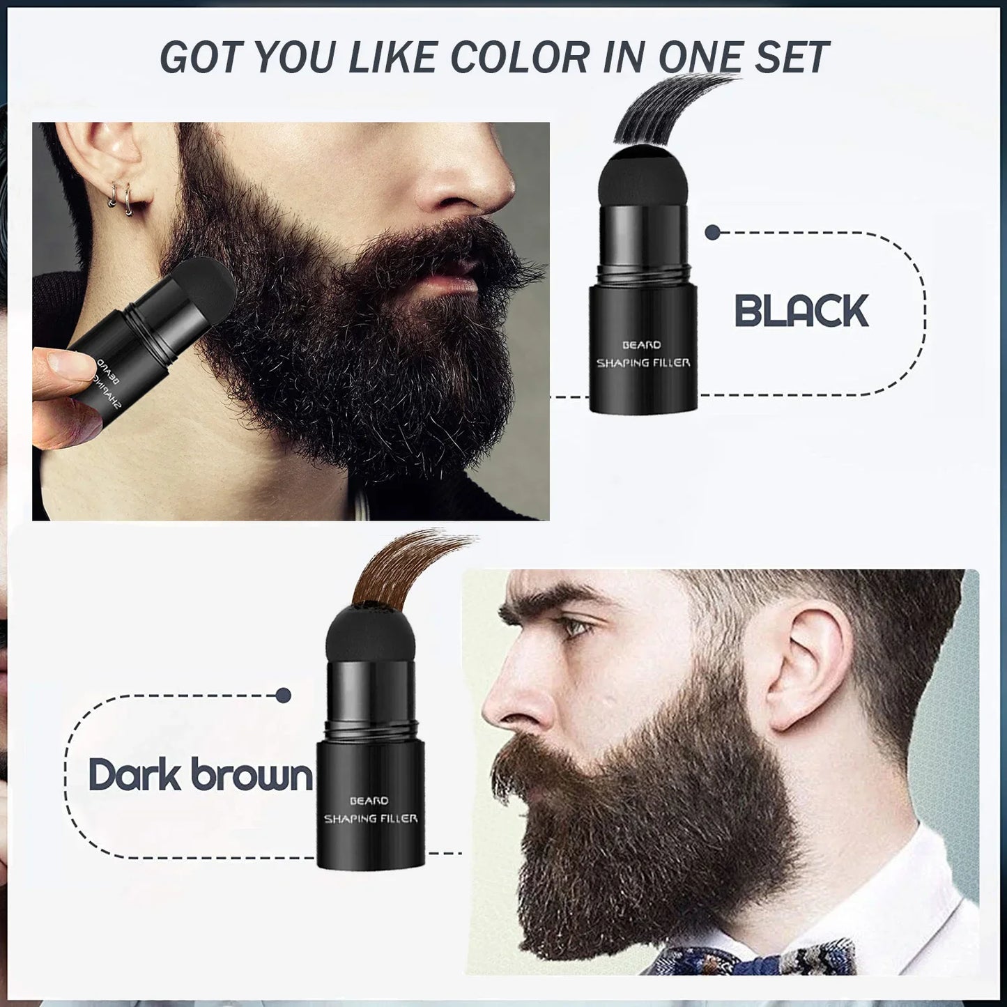 Hair Filler Beard Thicken Powder Mustache styling Pen + Brush For Temporary Facial Hair Color Fillers Hair Regrowth Powders