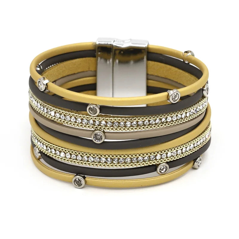 VONNOR Women Bracelet Jewelry Multilayer Leather Rope Chain Alloy Inlaid Rhinestone Bracelets Female Accessories Dropshipping