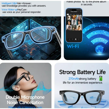 800W Pixel Sunglasses L801 AI Smart,Real-time Translation Transparent Mirror Glasses Call Voice Assistant