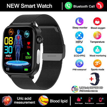 2025 New Smart Watch Diagnosis Blood Lipids Uric Acid Blood Pressure Smartwatch Men ECG+PPG Voice Bluetooth Call Health watch