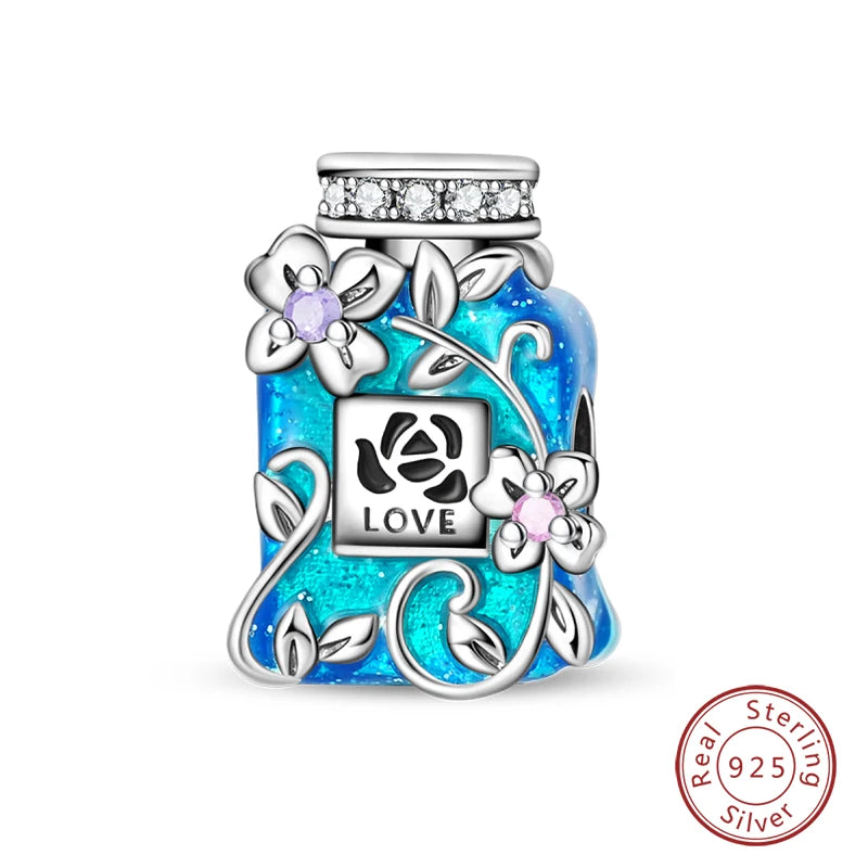 925 Sterling Silver Blue Purple Butterfly Perfume Bottle Starry Sky Hot Air Balloon Charms Beads Fit DIY S925 Bracelets Jewelry
