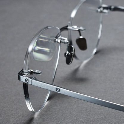Pilot Rimless Glasses Men Optical Frame Pure Titanium Myopia Hyperopia Progressive Prescription Lens Eyeglasses Anti-Reflection
