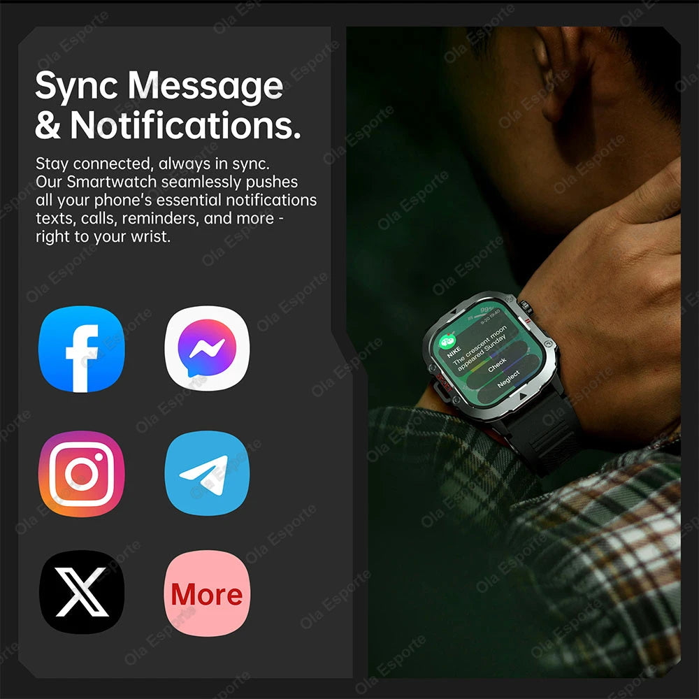 New 2.19'' AMOLED Screen BT Call Smartwatch Heart Rate Monitor IP68 5ATM Outdoor Sports Fitness Tracker Military Smart Watch Men