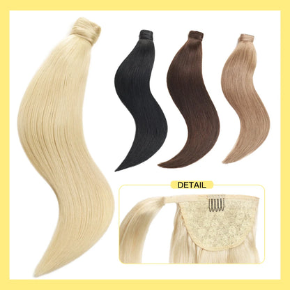 Yelo Ponytail Human Hair Wrap Around Brazilian Straight Ponytail 100% Remy Human Hair MagicTie Ponytail Extension Clip Horsetail