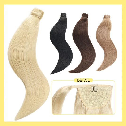 Yelo Ponytail Human Hair Wrap Around Brazilian Straight Ponytail 100% Remy Human Hair MagicTie Ponytail Extension Clip Horsetail