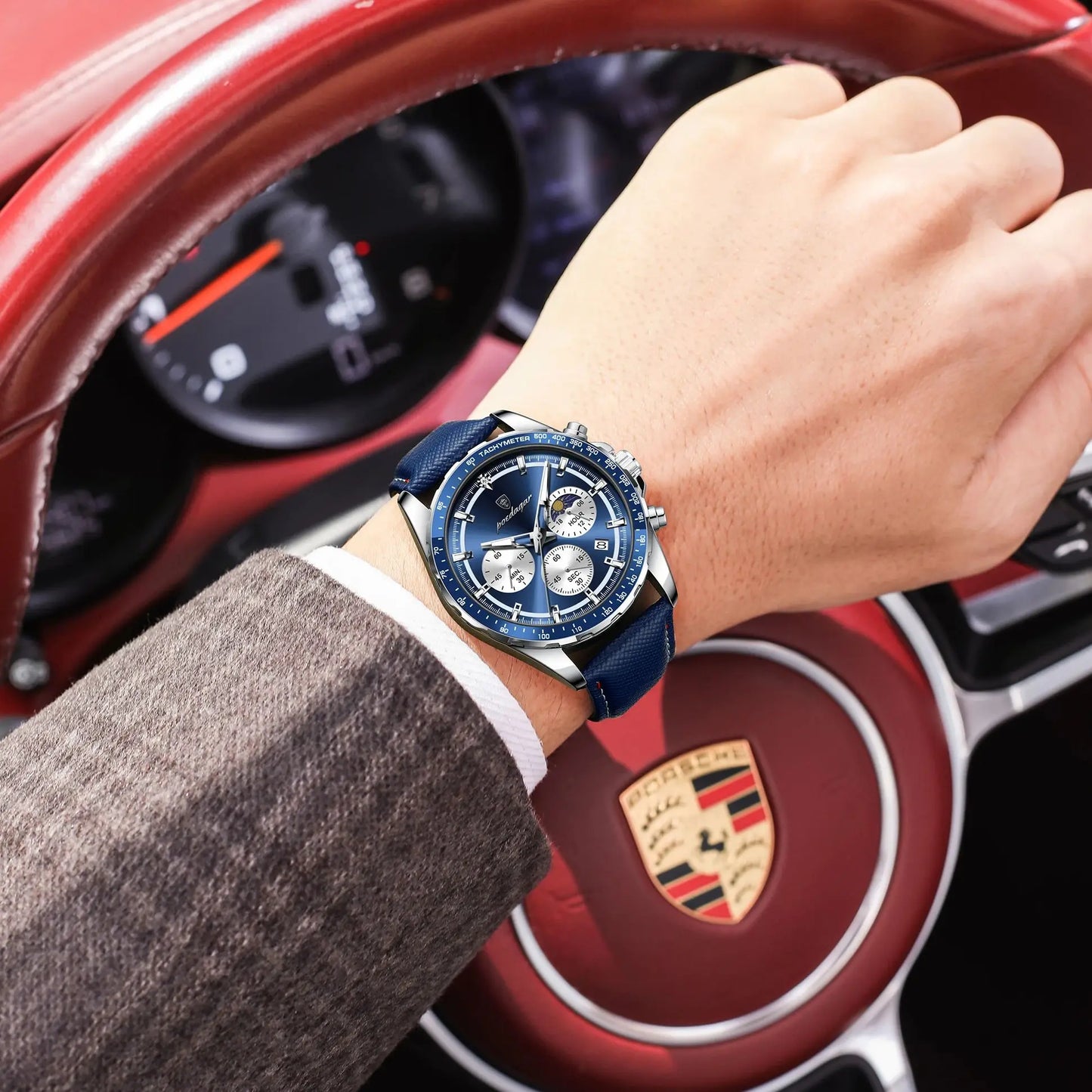 POEDAGAR Original Luxury Men Clock Fashion Luminous Waterproof Chronograph Date Watch For Man Leather Quartz Men's Watches Reloj