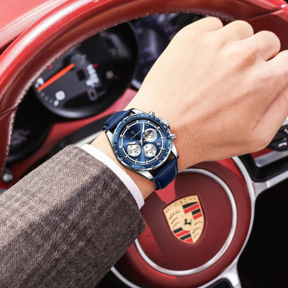 POEDAGAR Original Luxury Men Clock Fashion Luminous Waterproof Chronograph Date Watch For Man Leather Quartz Men's Watches Reloj