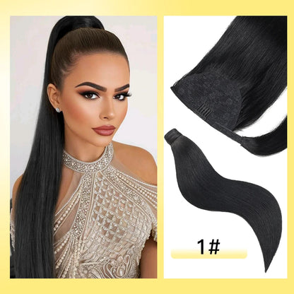 Yelo Ponytail Human Hair Wrap Around Brazilian Straight Ponytail 100% Remy Human Hair MagicTie Ponytail Extension Clip Horsetail