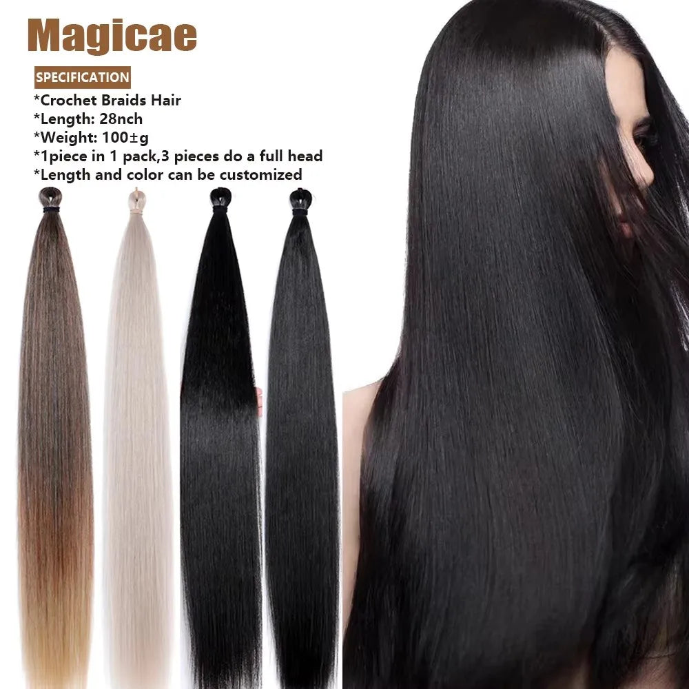 3Pcs 28Inches Crochet Braiding Straight Blond 613 Brown 6 Braids White Gray 56A# Ombre High Temperature Synthetic Bundles Weave