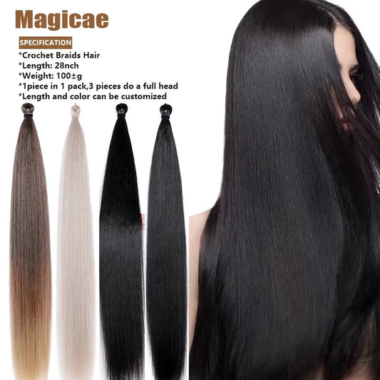 3Pcs 28Inches Crochet Braiding Straight Blond 613 Brown 6 Braids White Gray 56A# Ombre High Temperature Synthetic Bundles Weave