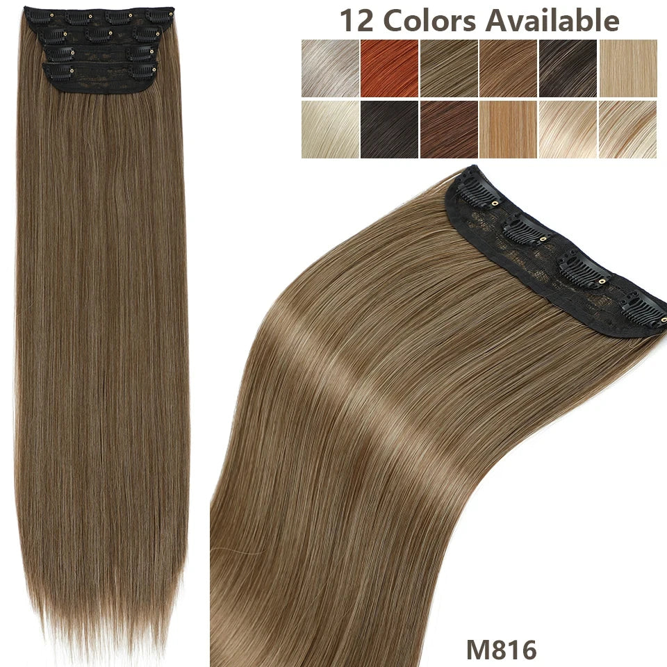 26 Inches Clips IN Straight Brown 12# Colored Ombre Blond P27/30/613 Hair Extensions 4Pcs/pack Silky Straight High Temperature