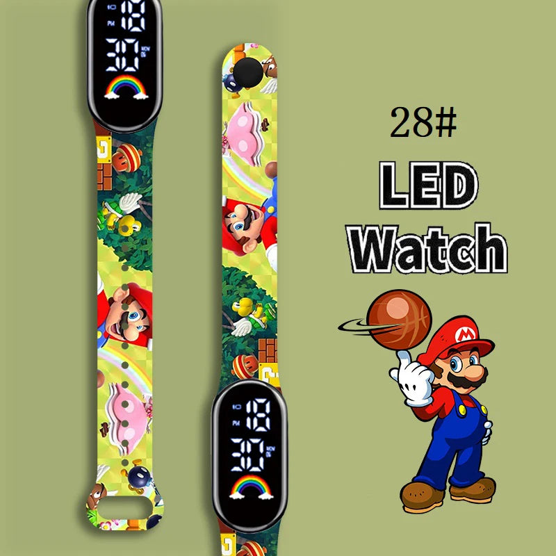 Mario Bros Children's Watches Action Figures Luigi Princess Peach Yoshi Bowser kids Sport Wristband Waterproof Digital Watch