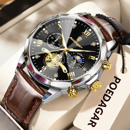 POEDAGAR Military Luxury Men Wristwatch Quartz Waterproof Luminous Chronograph Leather Man Watch Sports Men's Watches Male Reloj
