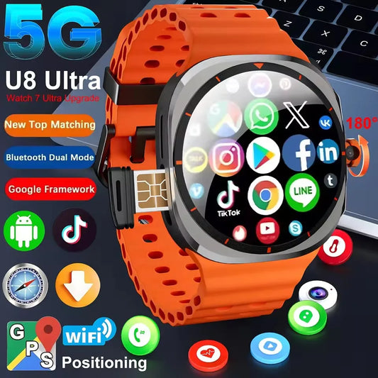 2025 New Smart Watch 8 Ultra GPS Compass NFC Function AMOLED HD Screen Bluetooth Call 5G SIM Card Sports Smartwatch Android IOS