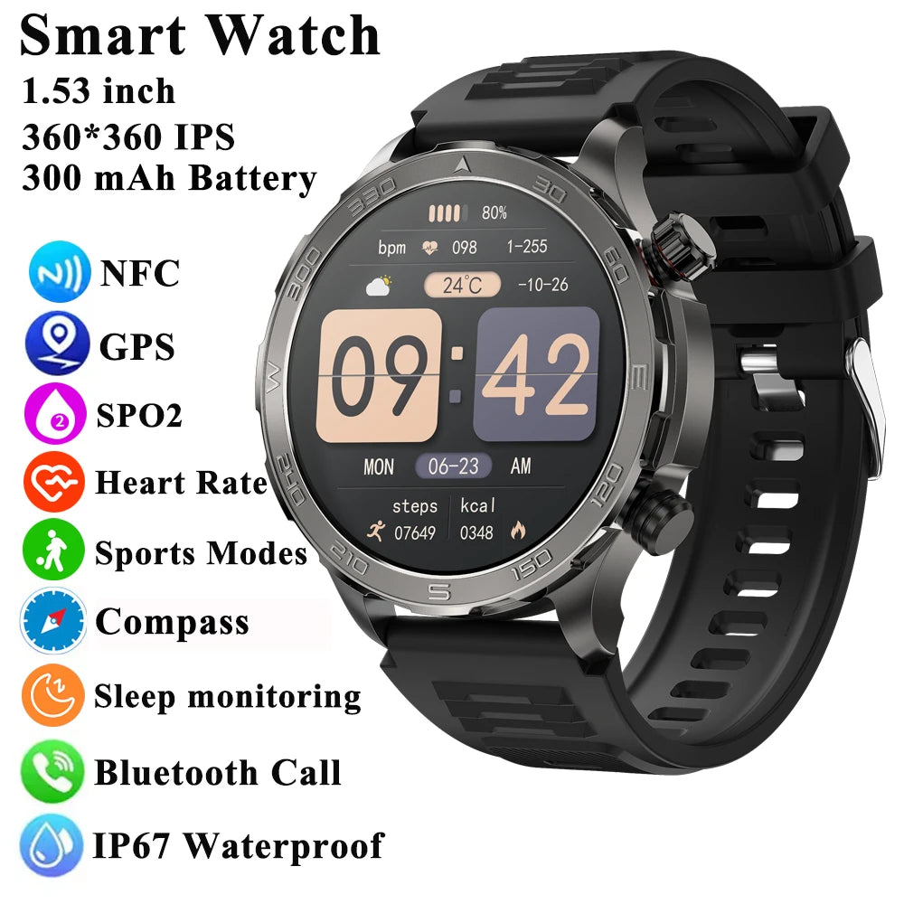 2025 New Smart Watch Watch HD Screen Bluetooth Call GPS Trajectory NFC Heart Rate Compass Outdoor Sports Waterproof SmartWatch