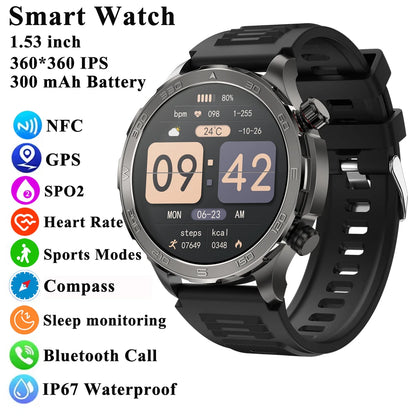 2025 New Smart Watch Watch HD Screen Bluetooth Call GPS Trajectory NFC Heart Rate Compass Outdoor Sports Waterproof SmartWatch