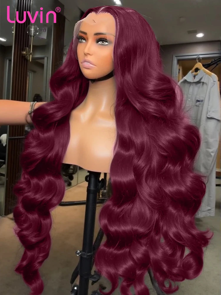 34Inchs Body Wave Burgundy Human Hair Wigs 99J Colored Transparent 13x6 Hd Lace Frontal Wig Brazilian Water Wavy Wigs For Women