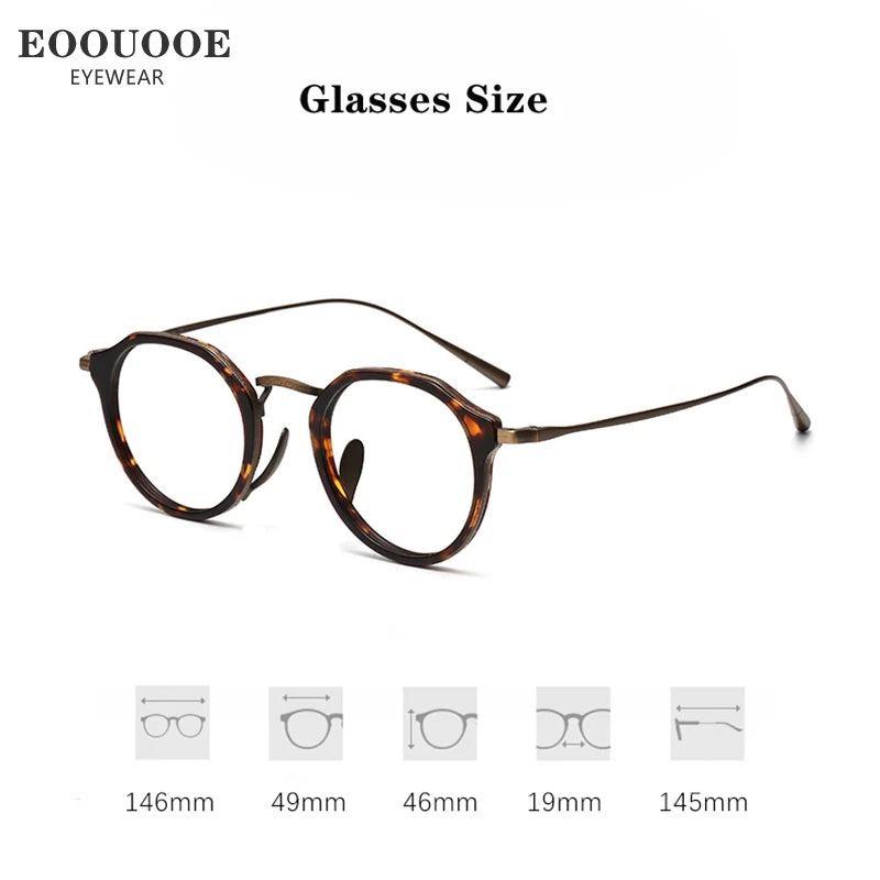 EOOUOOE Fashion Men Women Titanium Eyeglass Tortoise Acetate Retro Glasses Frame Optics Myopia Hyperopia Prescription Lenses