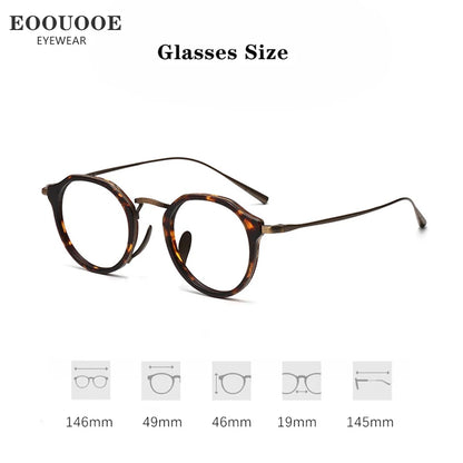 EOOUOOE Fashion Men Women Titanium Eyeglass Tortoise Acetate Retro Glasses Frame Optics Myopia Hyperopia Prescription Lenses