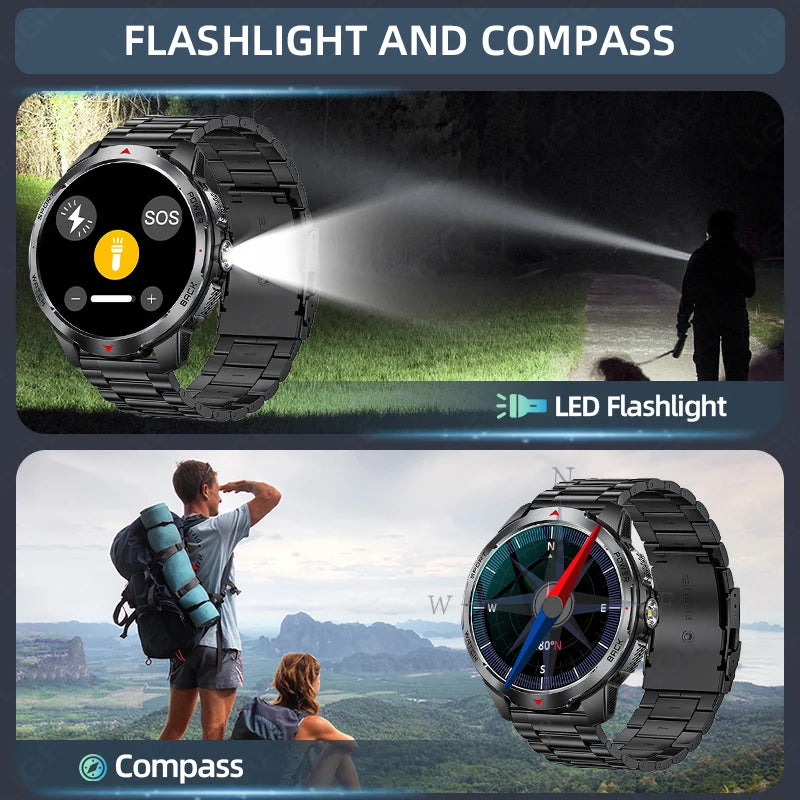LIGE 1100mAh Large Battery Compass Watch Men Waterproof Bluetooth Call Smartwatch Android Sleep Heart Rate Monitor Smart Watches