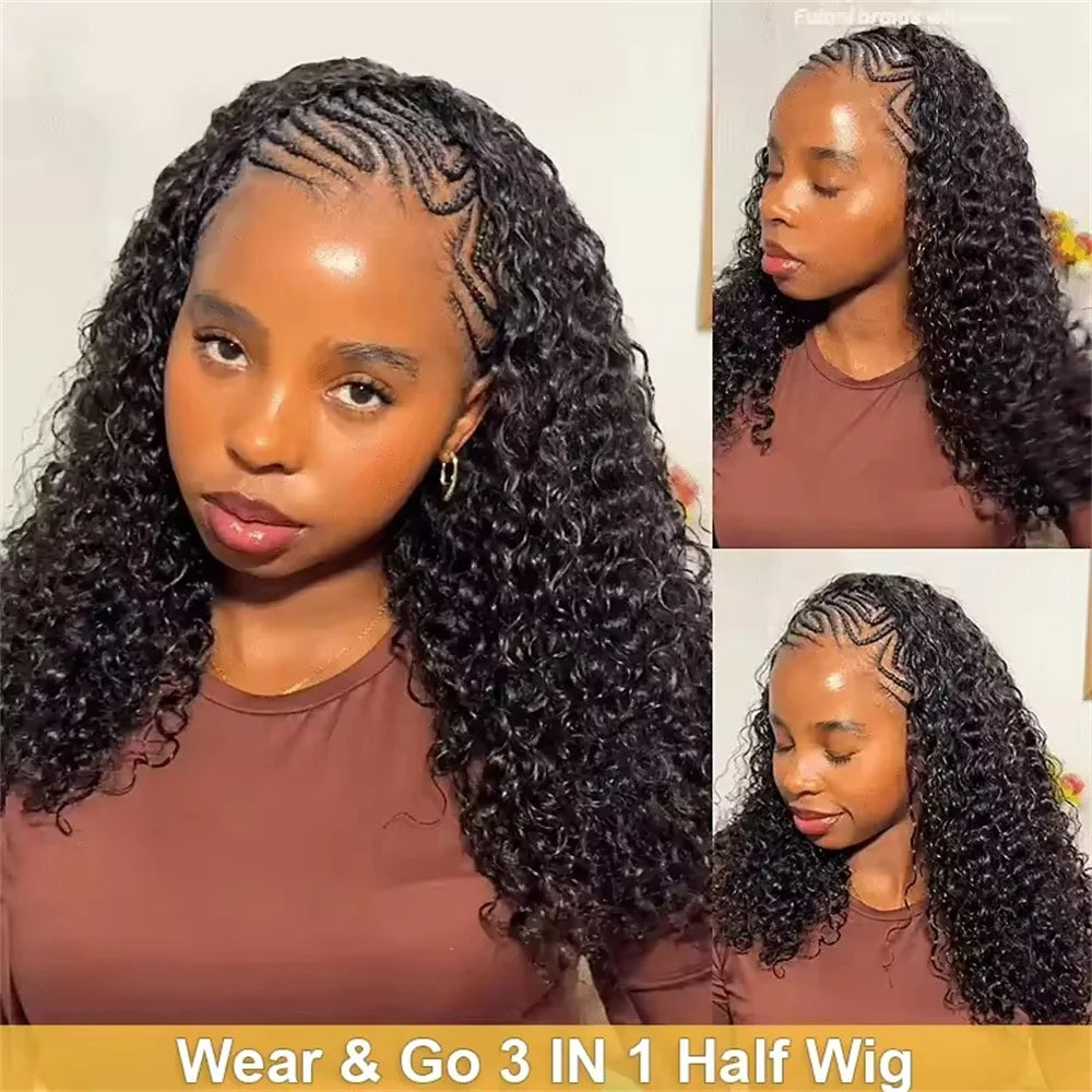 Half Wig Glueless Human Hair Wigs With Drawstring Seamless Clips 250 Density Kinky Curly Half Wigs Full Machine Made Wig