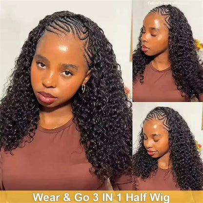 Half Wig Glueless Human Hair Wigs With Drawstring Seamless Clips 250 Density Kinky Curly Half Wigs Full Machine Made Wig