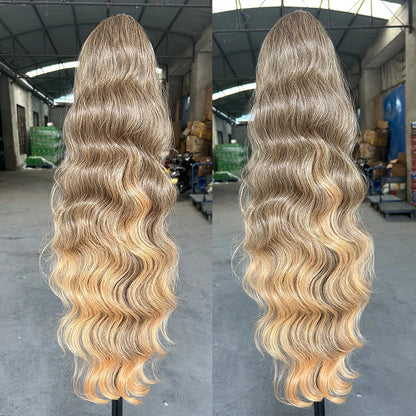 Magicae Ponytail 28Inches Blond 27/ 613 Synthetic Hair Extension 180grams Heat Resistant Ombre Brown Water Body Wave Clip in