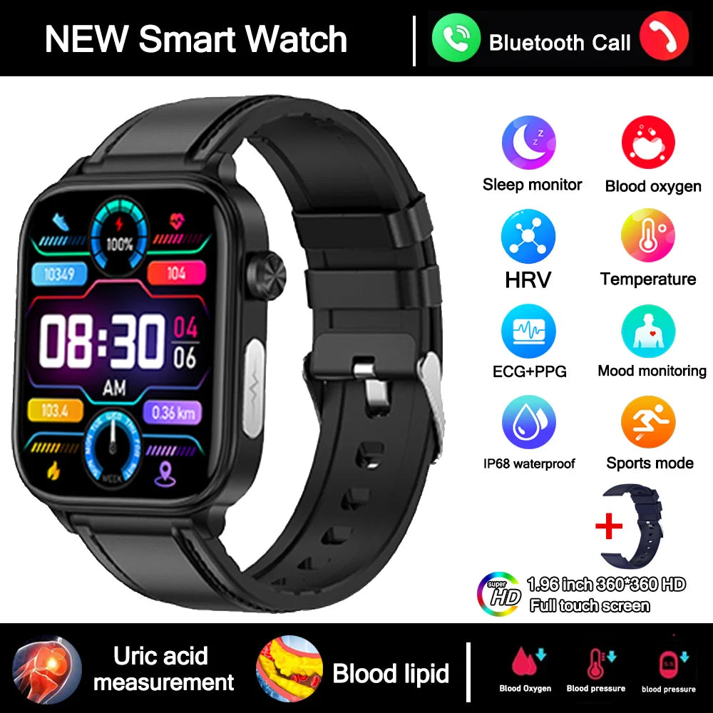 2025 New Smart Watch Diagnosis Blood Lipids Uric Acid Blood Pressure Smartwatch Men ECG+PPG Voice Bluetooth Call Health watch