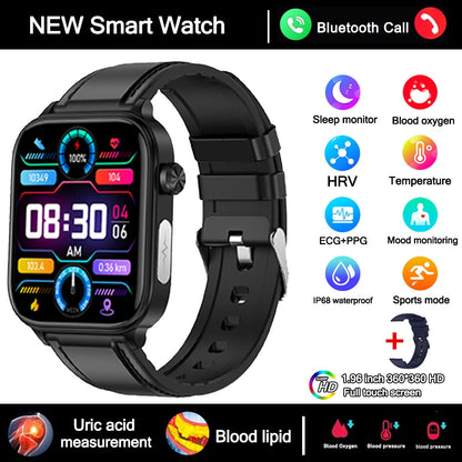 2025 New Smart Watch Diagnosis Blood Lipids Uric Acid Blood Pressure Smartwatch Men ECG+PPG Voice Bluetooth Call Health watch