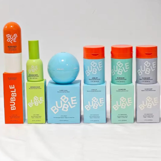 Bubble Skincare Advanced Balancing Face Cream Eye Cream Vitamin E Aloe Vera Gel Niacinamide to improve skin texture and radiance