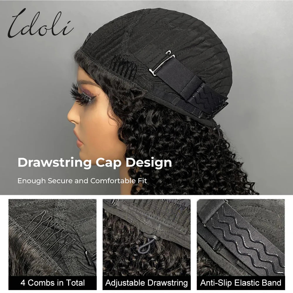 Kinky Curly Half Wig Human Hair 210% Density Wear Go Glueless Wigs 3 In 1 Half Wigs for Women Drawstring Seamless Flip Headband